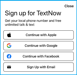 TextNow 注册选项