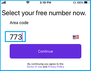 在 TextNow 中输入美国区号