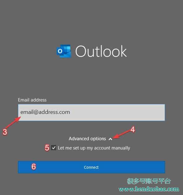 SMTP、IMAP、POP3 Outlook 创建对话框